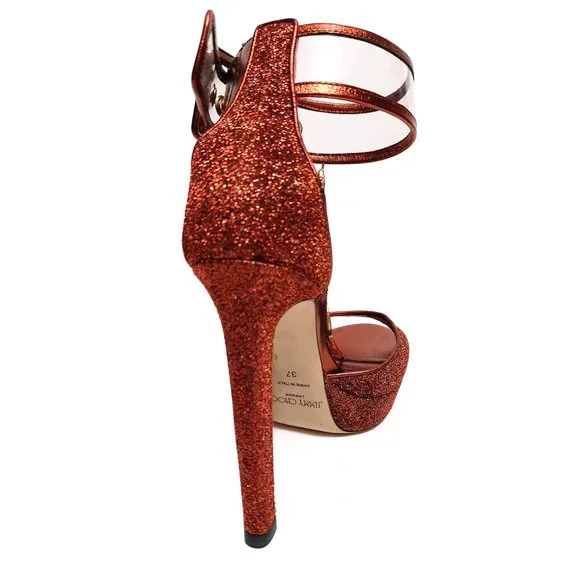 Jimmy Choo Mayner 130 Orange Glitter Women US 7 EU 37 Ankle Strap Sandals - Picture 6 of 9